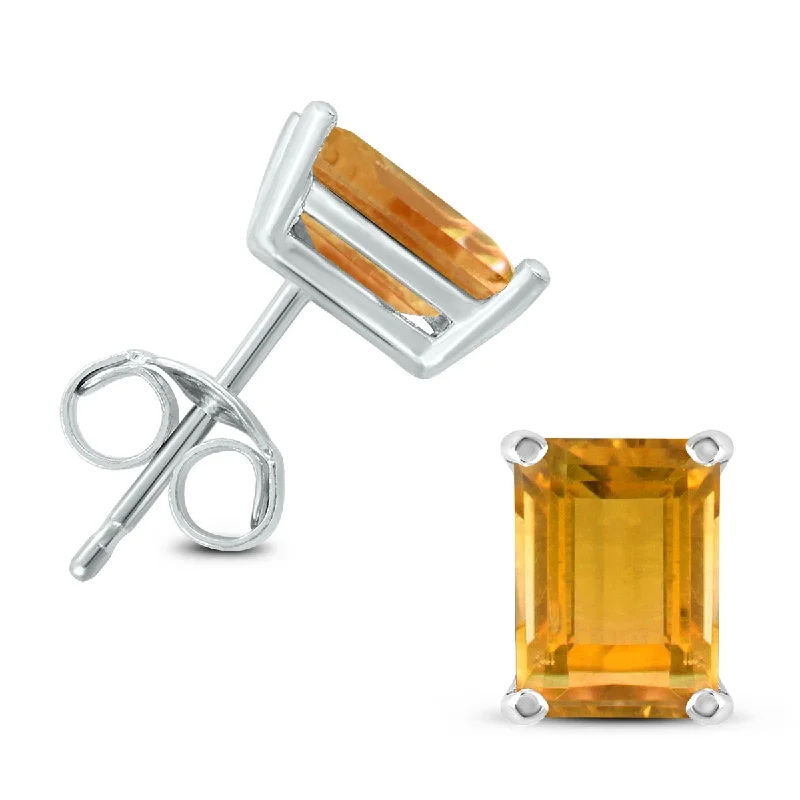 Marquee 14K White Gold 6x4MM Emerald Shaped Citrine Earrings