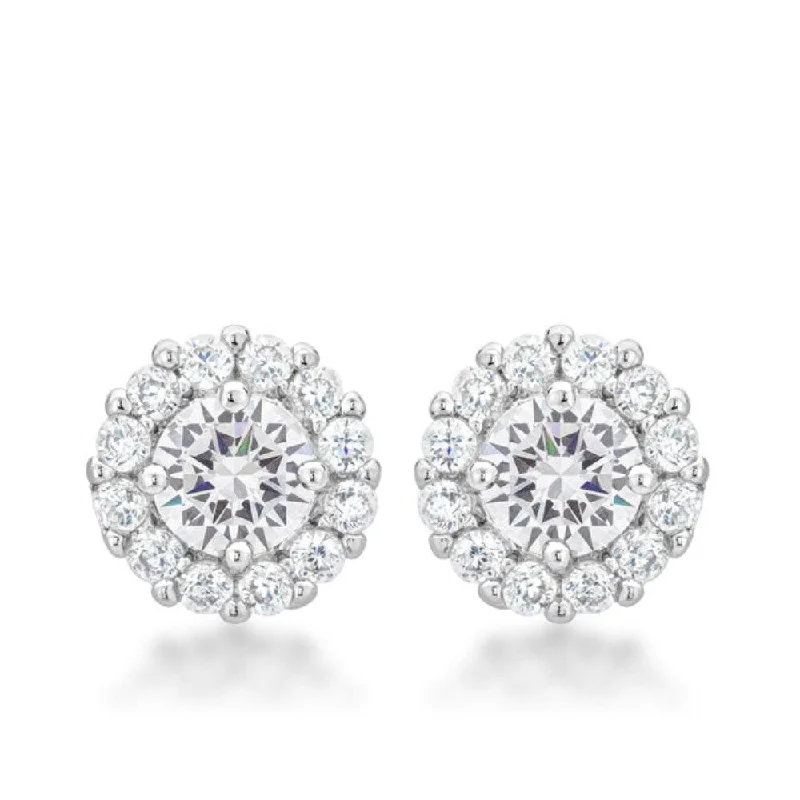 Cubic Zirconia Bella Bridal Earrings With Rhodium Finish - 10 Mm X 10 Mm W X 4 Mm H