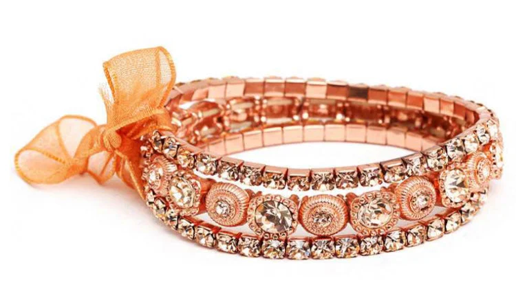 Crystal Bracelets set of 3 Rose Gold