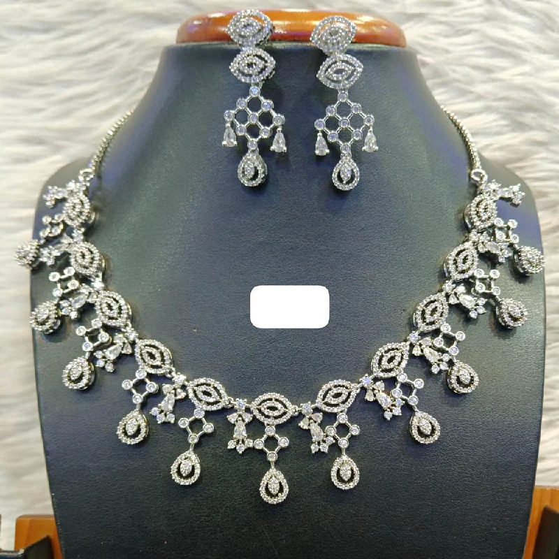 Jain Jewellers Silver Plated AD Necklace Set