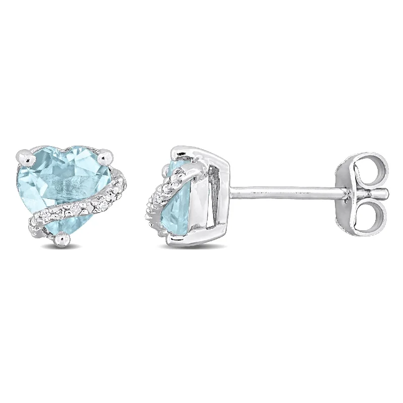 Miadora 2ct TGW Sky Blue Topaz and Diamond Accent Heart Stud Earrings Sterling Silver