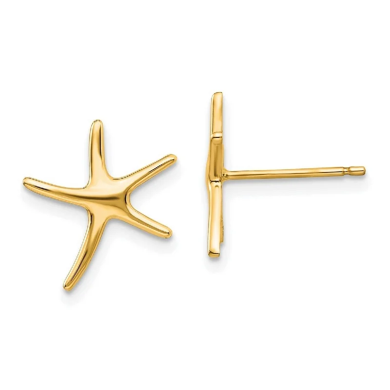 Curata 14k Yellow Gold Polished 14mm Starfish Post Earrings