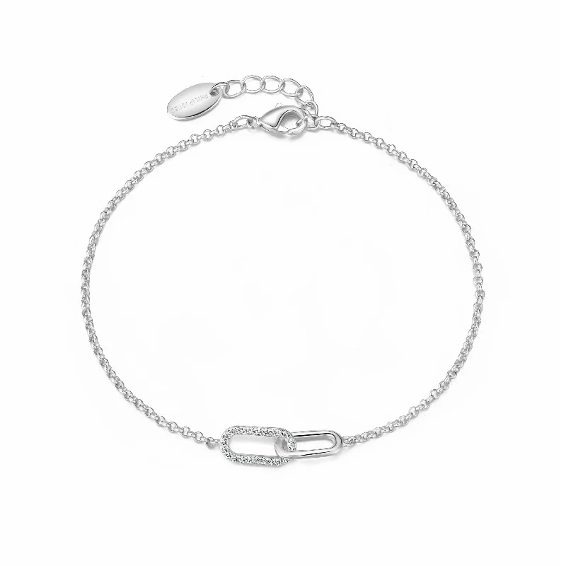 Silver Plated Paperclip Link Bracelet Created with Zircondia® Crystals