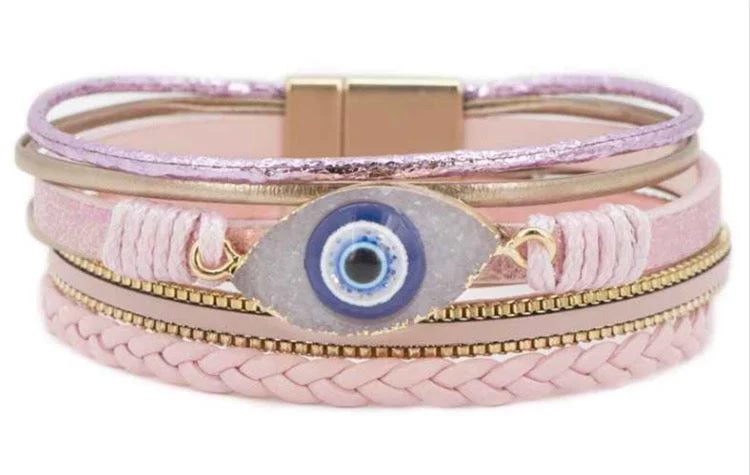 Evil Eye Protection Leather Magnetic Bracelet - 5 Colors