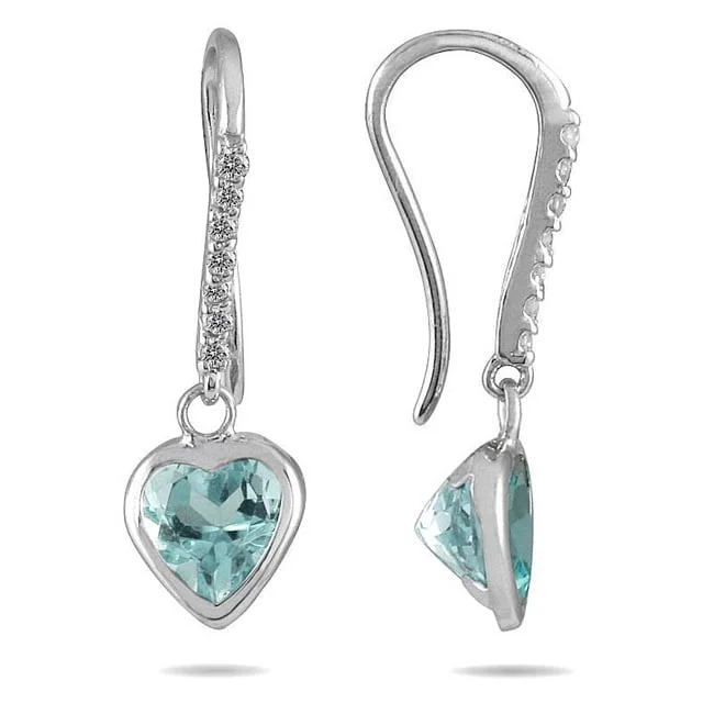 Marquee 14K White Gold Aquamarine and 1/10ct TDW Diamond Earrings (I-J, I1-I2)