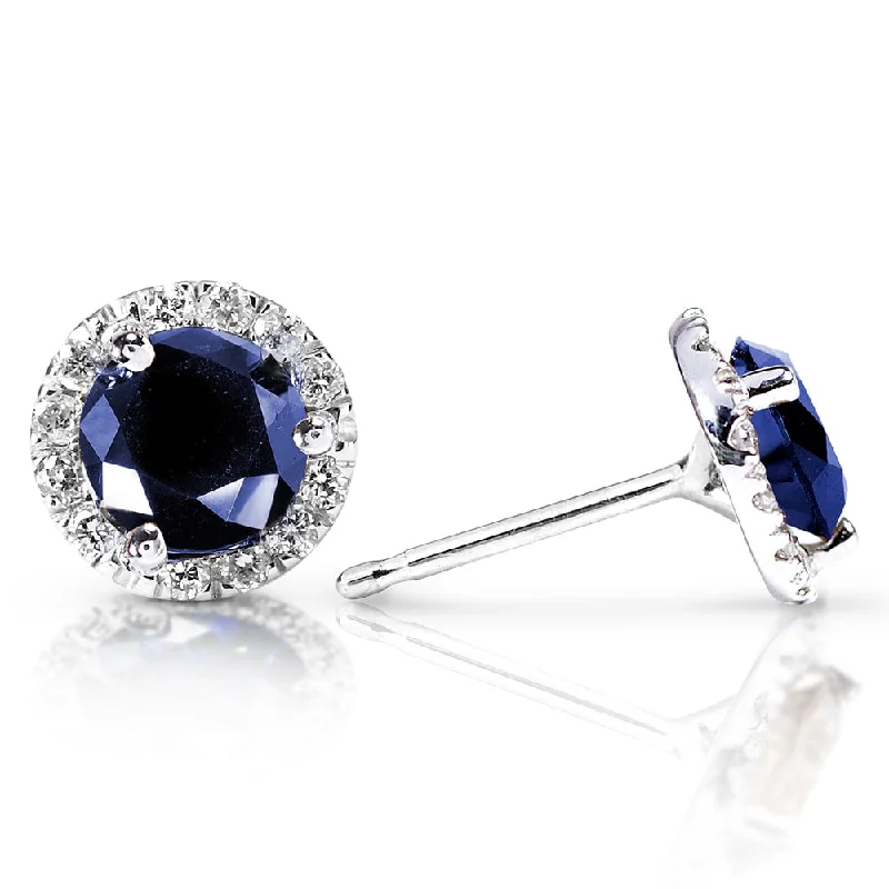 Annello by Kobelli 14k White Gold 1 1/2 Carat TGW Blue Sapphire and Diamond Halo Stud Earrings