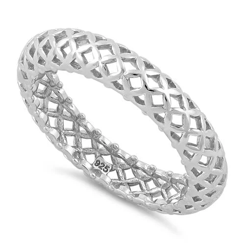 Sterling Silver High Polish Cross Pattern Eternity Ring