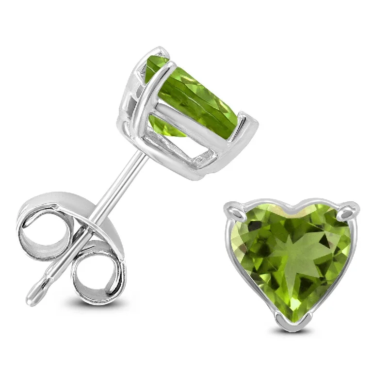 Marquee 14K White Gold 6MM Heart Peridot Earrings