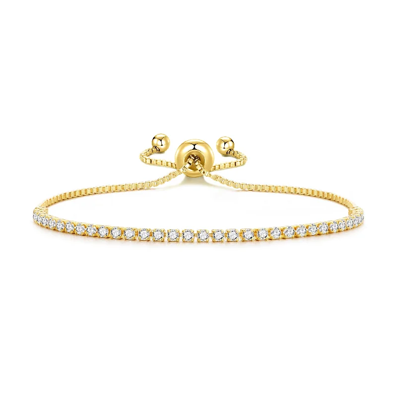 Gold Plated 2mm Adjustable Tennis Bracelet Created with Zircondia® Crystals