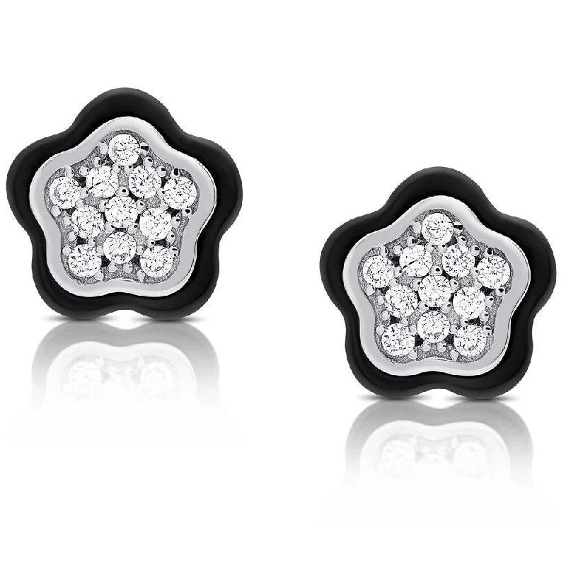 Samantha Stone Sterling Silver Cubic Zirconia Ceramic Flower Earrings