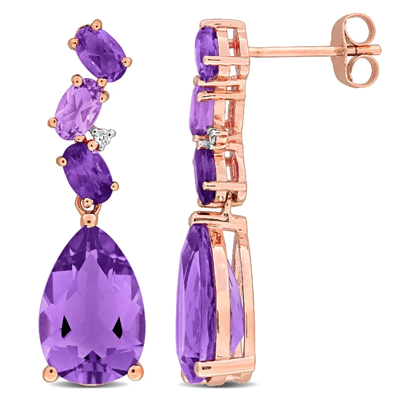 Miadora 7 1/5ct TGW Oval & Pear Shape Amethyst and Rose de France Diamond Accent Earrings 10k Rose Gold