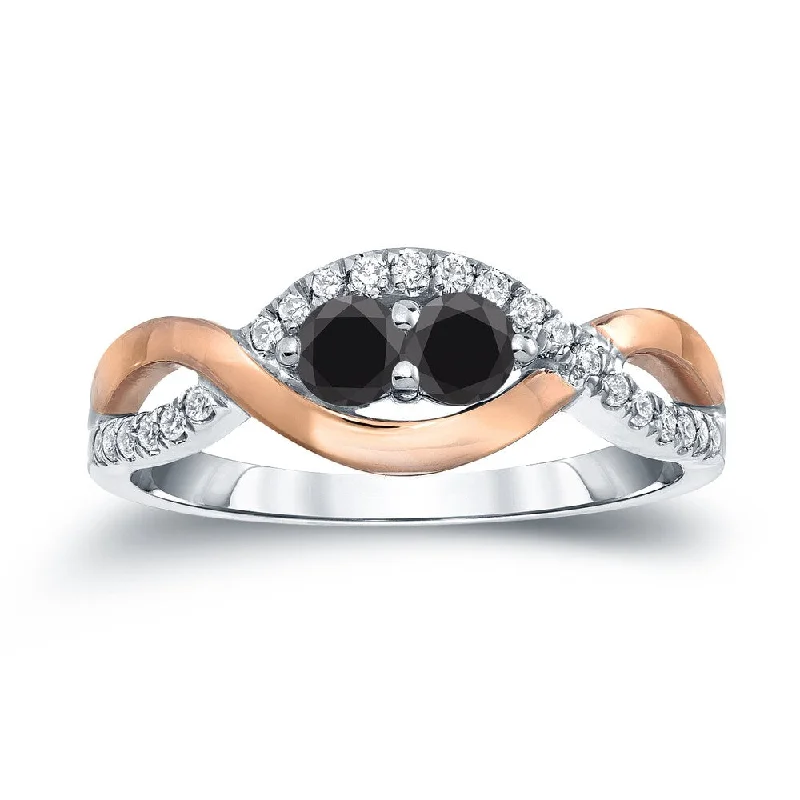 14k Two-Tone Rose Gold 1/2ct TDW 2-Stone Black Diamond Ring by Auriya