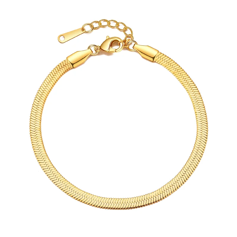 Gold Plated Stainless Steel Herringbone Flat Snake Chain Bracelet