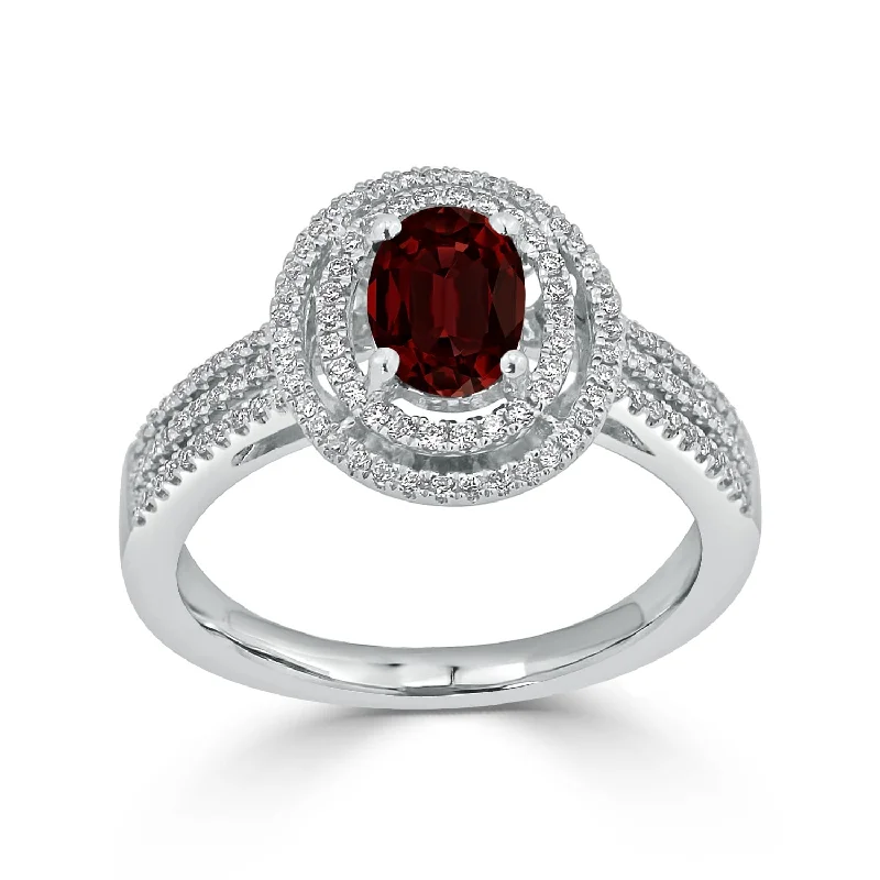 Auriya Modern 7/8ct Oval Red Garnet and Halo Diamond Ring 1/4cttw 18K Gold