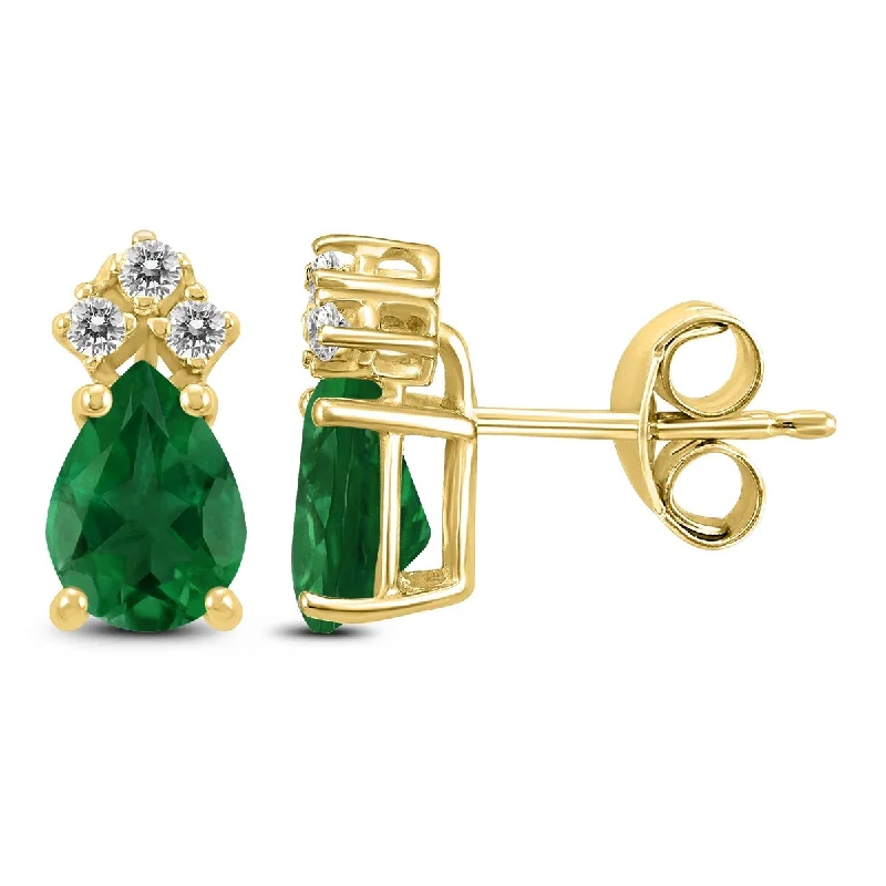 Marquee 14K Yellow Gold 5x3MM Pear Emerald and Diamond Earrings