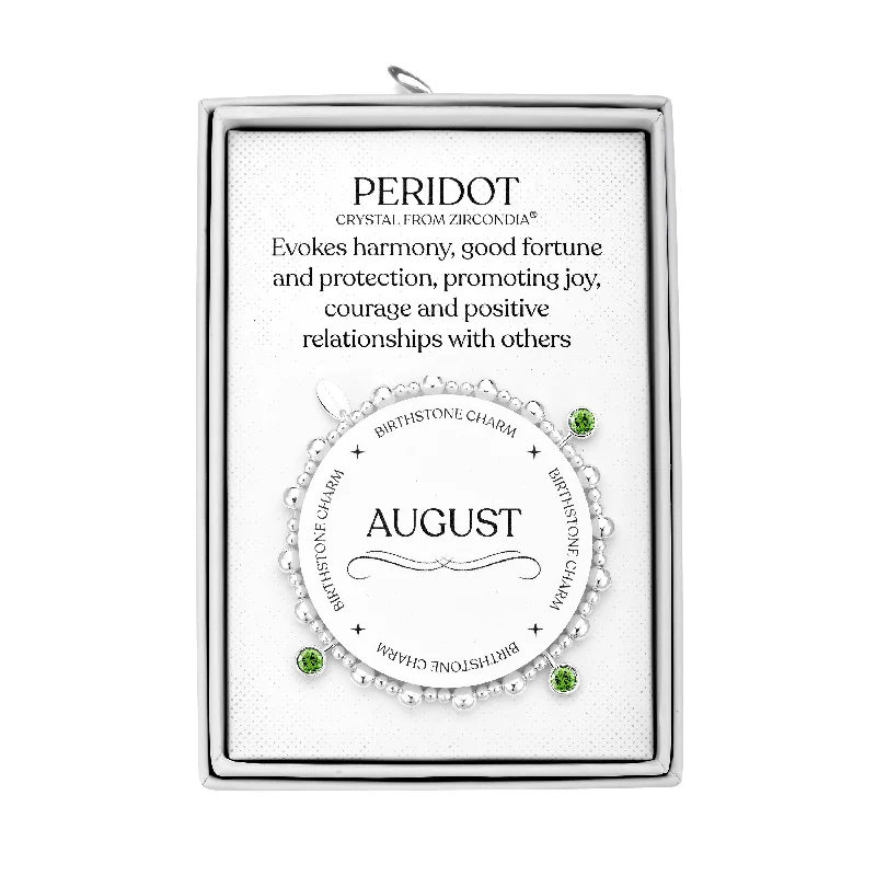 August (Peridot) Birthstone Stretch Charm Bracelet with Quote Gift Box