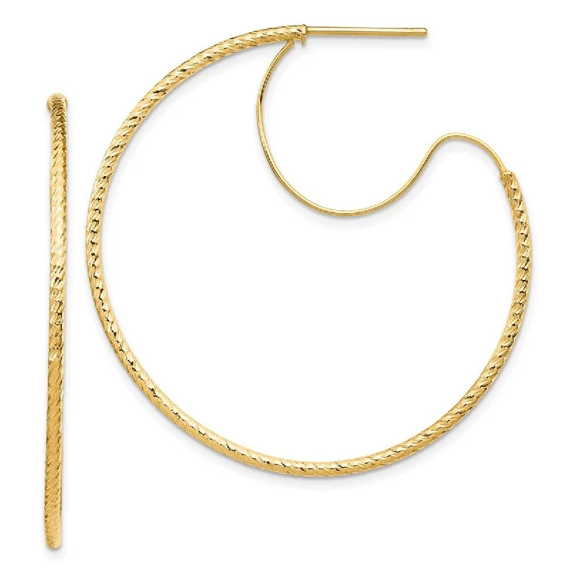 Curata 14k 1.5x40mm Sparkle Cut With Polished Wire Hoop Earrings - 44.15x40mm Wide 1.5mm Thick