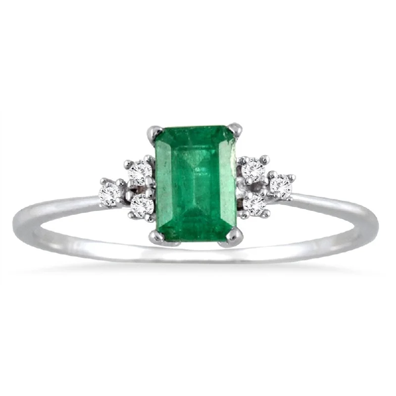 Emerald and Diamond Ring in 10K White Gold