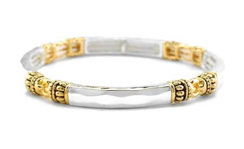 Two Tone Stackable Stretch Bracelet with Gold connections