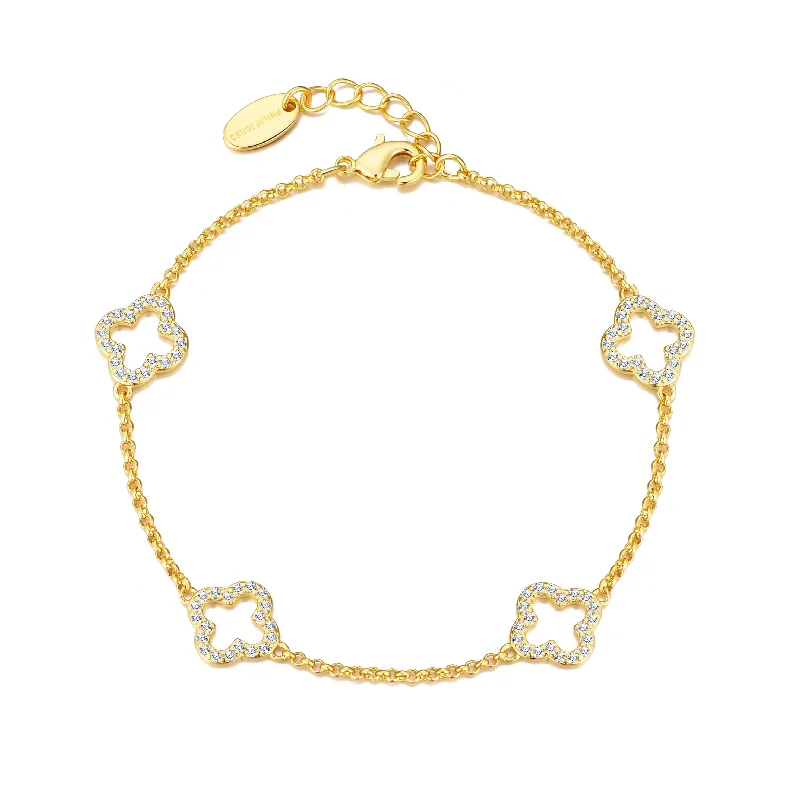 Gold Plated Clover Bracelet Created with Zircondia® Crystals