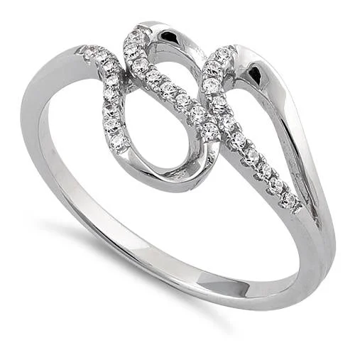 Sterling Silver Elegant Wave Round Clear CZ Ring