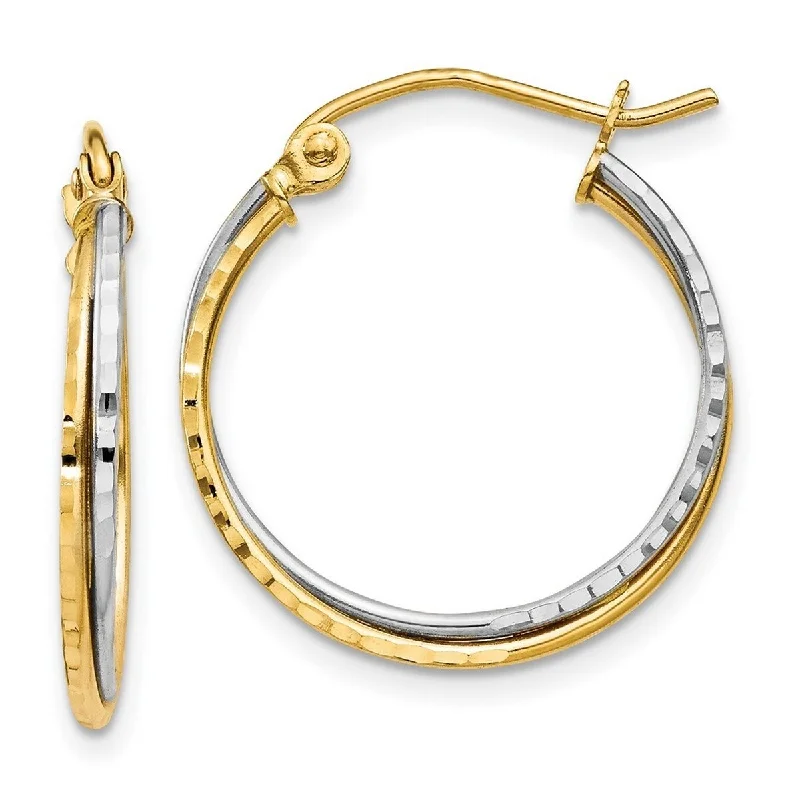 Curata 14k Two-tone Diamond-cut Twisted 20mm Round Hoop Earrings