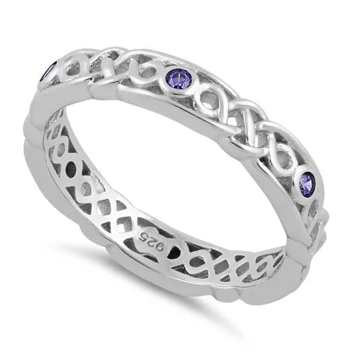 Sterling Silver Braided Eternity Amethyst CZ Ring