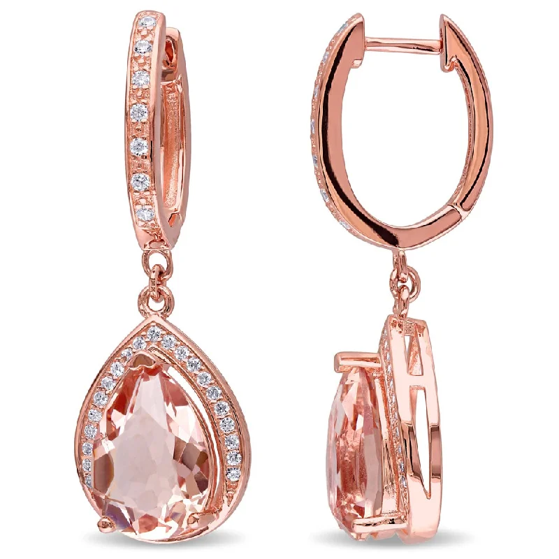 Miadora Rose-plated Sterling Silver Cubic Zirconia and Rose Glass Halo Drop Earrings - Pink