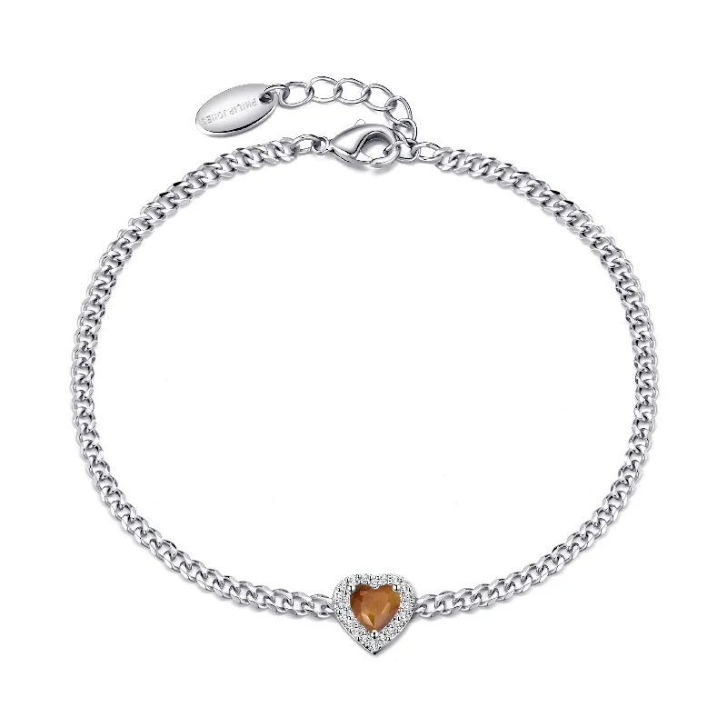 Tigers Eye Heart Gemstone Bracelet Created with Zircondia® Crystals