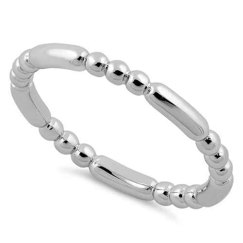 Rhodium Plated Stackable Bead and Bar Ring