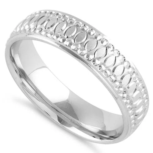 Sterling Silver Diamond Cut Oval Wedding Band Ring