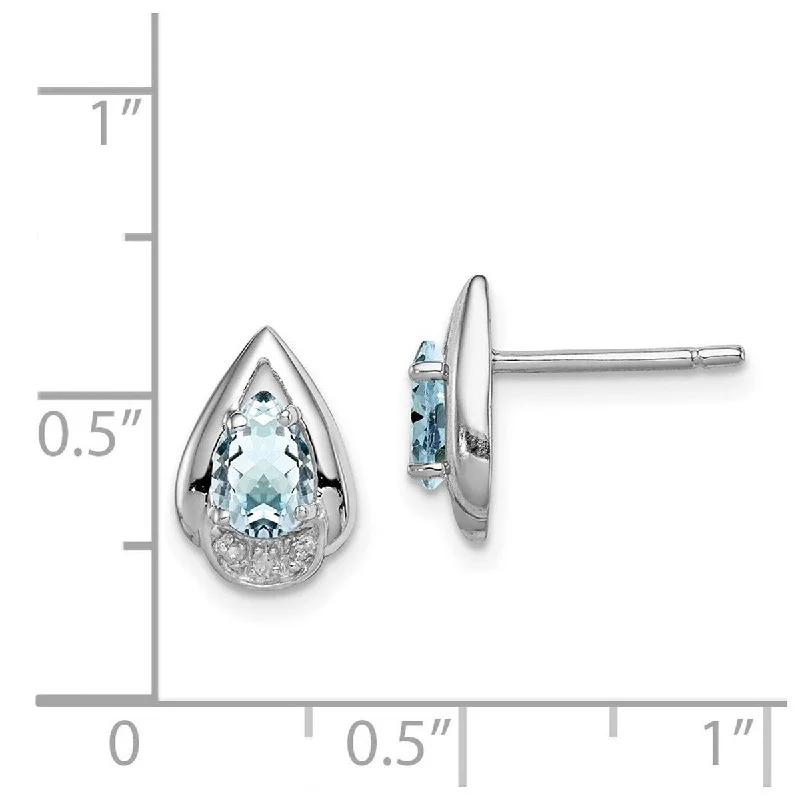 Curata 925 Sterling Silver 10x7mm Diamond and Aquamarine Post Earrings