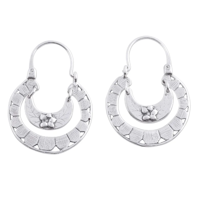 Novica Handmade Floral Hoops Sterling Silver Hoop Earrings