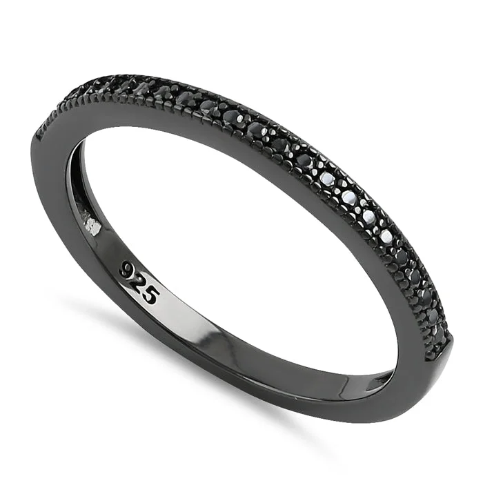 Sterling Silver Black Rhodium Half Eternity Black CZ Ring