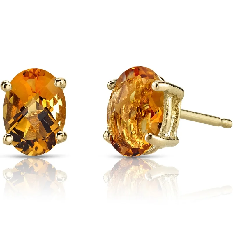 14k Yellow Gold 1.5 ct Citrine Stud Earrings