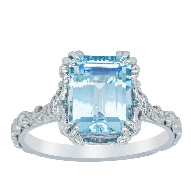 18ct White Gold Aquamarine & Diamond Romanov Ring