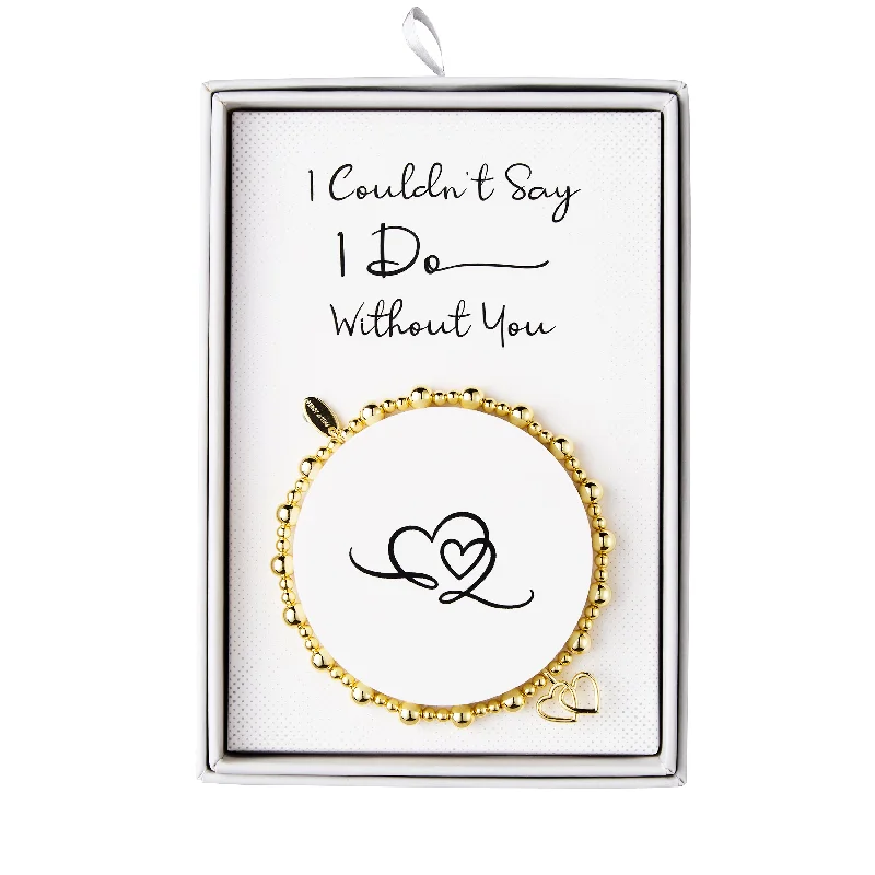 Gold Plated I Couldn't Say I Do Without You Heart Link Stretch Bracelet with Gift Box