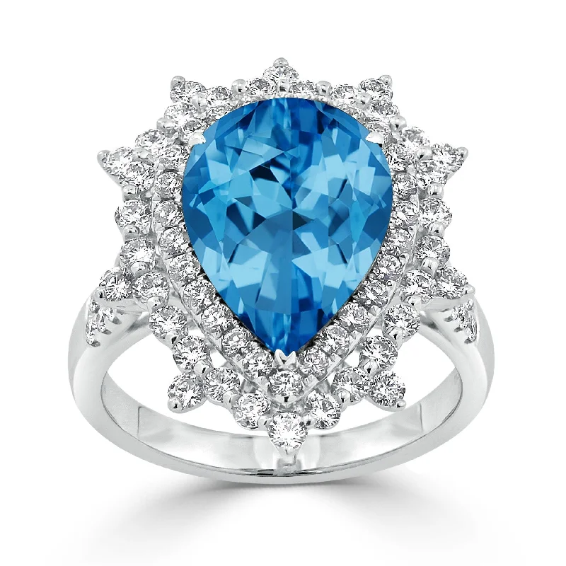 Auriya 5 5/8ct Pear-cut Blue Topaz and Halo Diamond Ring 1 1/4ctw 18K Gold