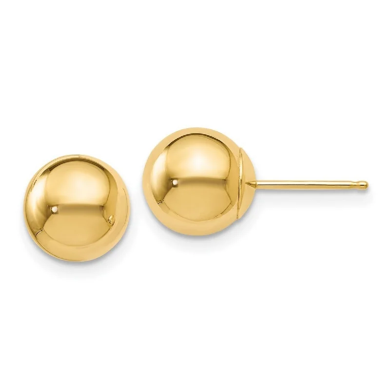 Curata 14k Yellow Gold Polished 8mm Ball Post Earrings