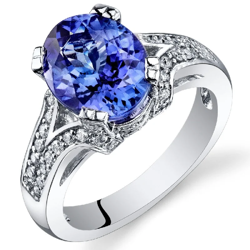 Oravo 3.89 ct Tanzanite Oval and Diamond Ring in 14k White Gold