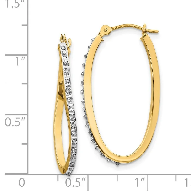 Curata 14k Yellow Gold 30x1mm Diamond Accent Twist Hinged Hoop Earrings