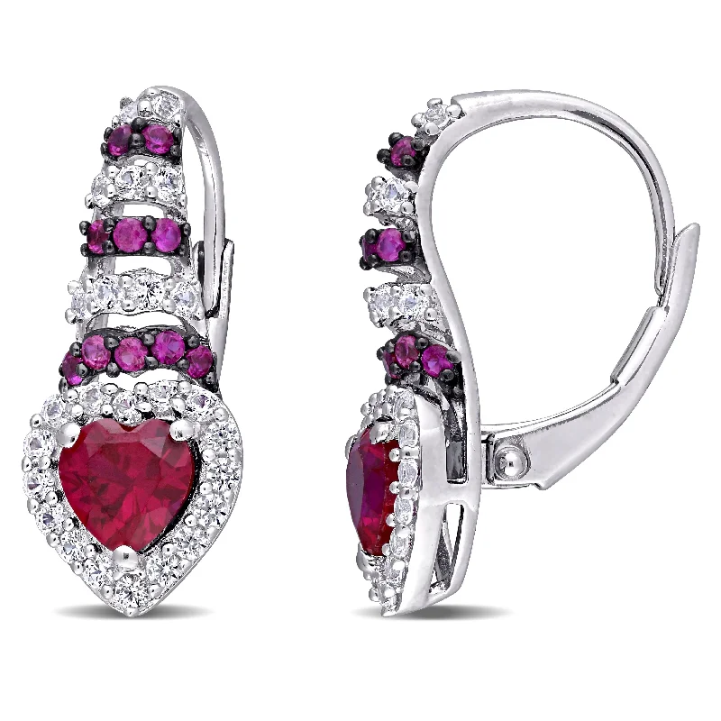 Miadora Sterling Silver Black Rhodium Plated Created Ruby & Created White Sapphire Drop Earrings