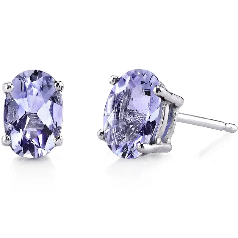 14k White Gold Tanzanite Stud Earrings 1.5 ct Oval Shape