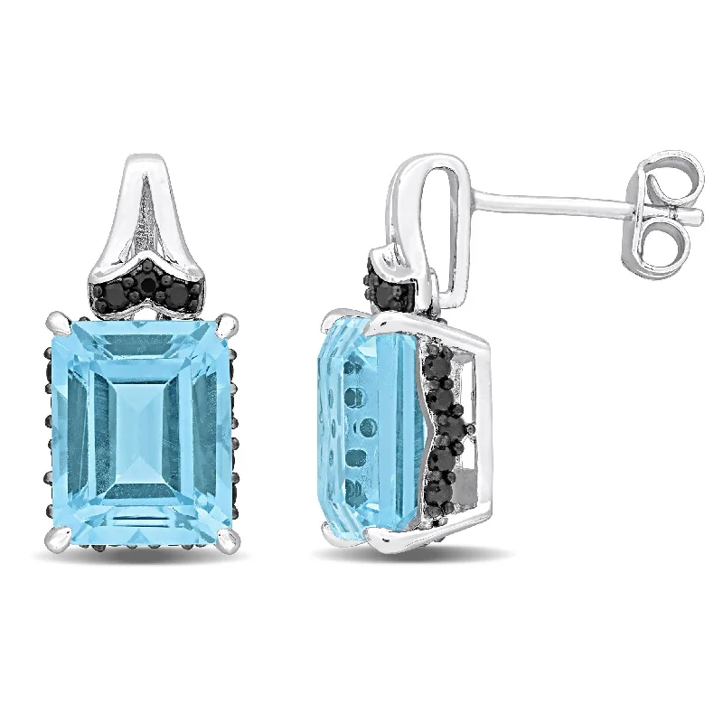 Miadora 8 5/8ct TGW Sky Blue Topaz and Black Sapphire Earrings Sterling Silver