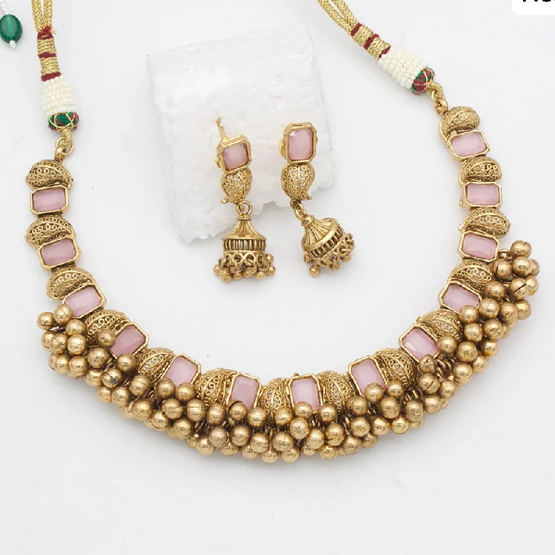 JCM Gold Plated Crystal Stone And Beads Necklace Set