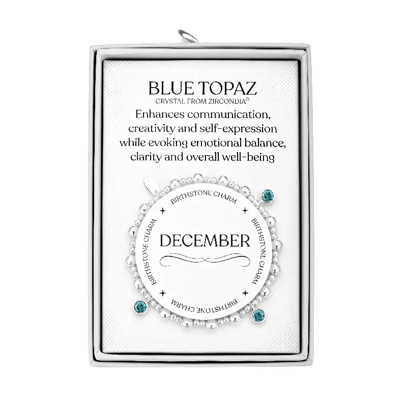 December (Blue Topaz) Birthstone Stretch Charm Bracelet with Quote Gift Box