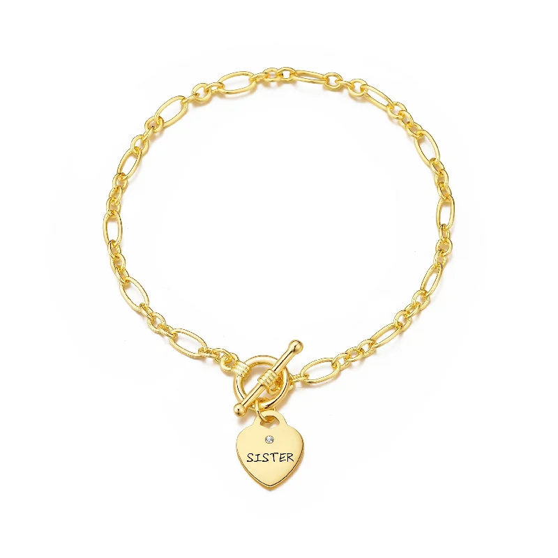 Gold Plated Sister Charm Bracelet Created with Zircondia® Crystals