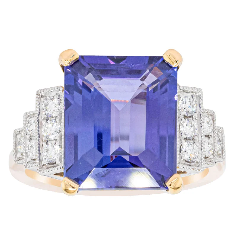 18ct Yellow Gold 6.83ct Tanzanite & Diamond Maya Ring