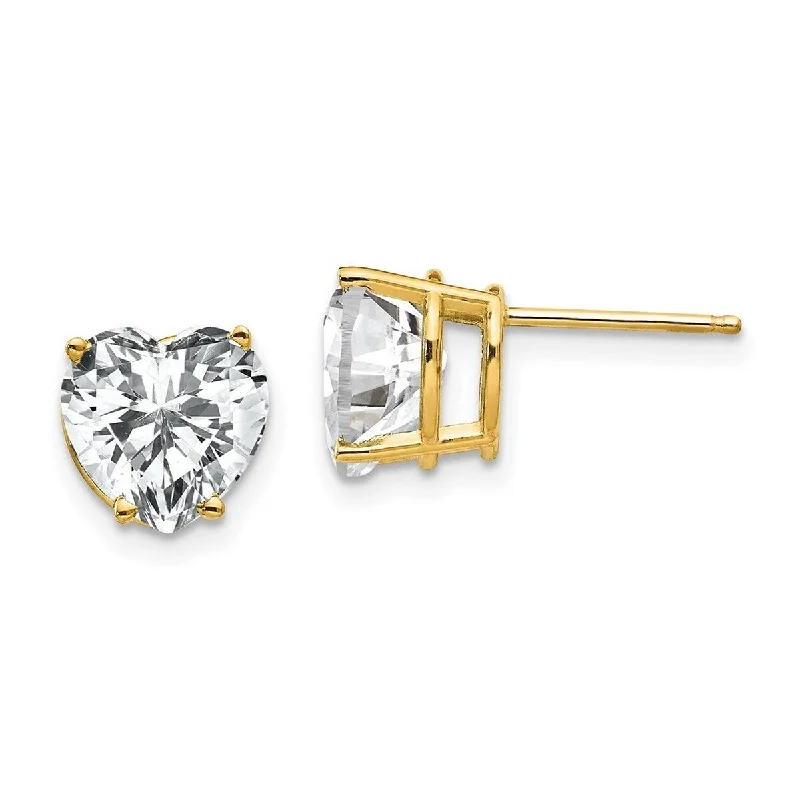 Curata 14k Yellow Gold Post Earrings 8mm Love Heart CZ Cubic Zirconia Earrings - 8x8mm Wide