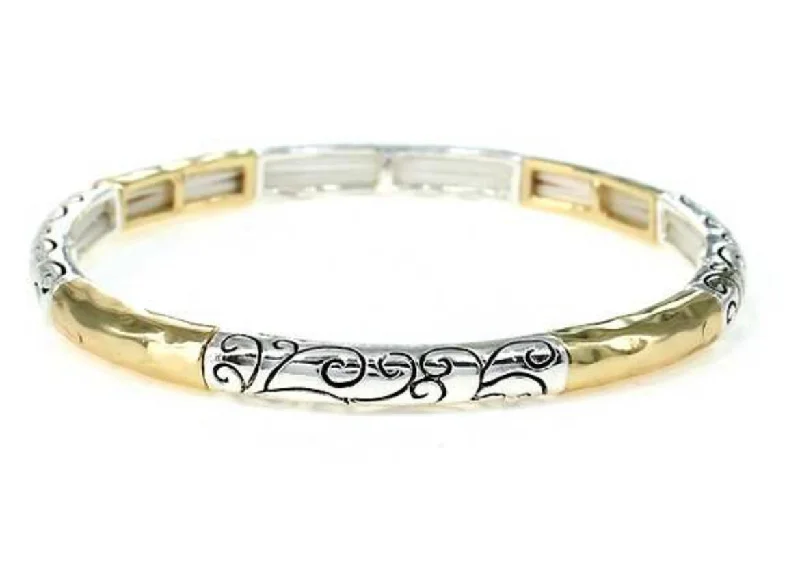 Two Tone Stackable Stretch Bracelet with Vines design